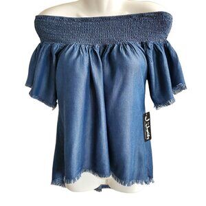 DENIM OFF THE SHOULDER SMOCK TOP SIZE MED